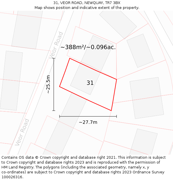 31, VEOR ROAD, NEWQUAY, TR7 3BX: Plot and title map