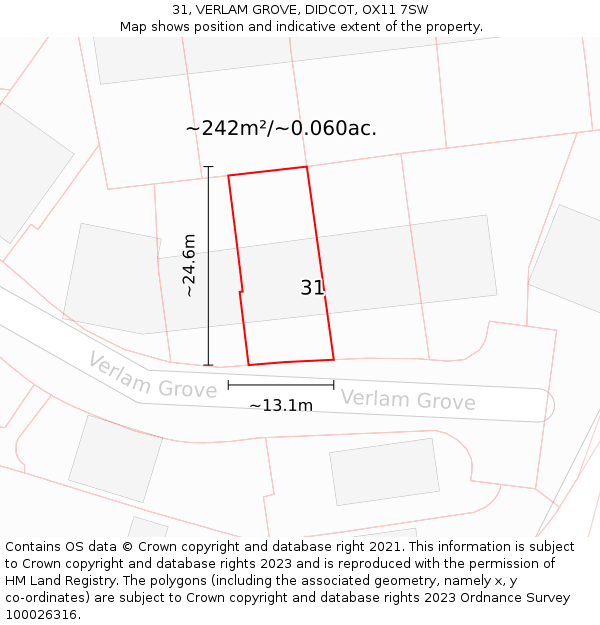 31, VERLAM GROVE, DIDCOT, OX11 7SW: Plot and title map