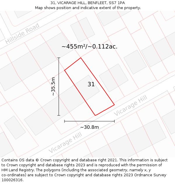 31, VICARAGE HILL, BENFLEET, SS7 1PA: Plot and title map