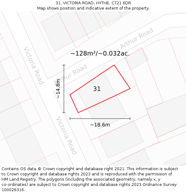 31, VICTORIA ROAD, HYTHE, CT21 6DR: Plot and title map