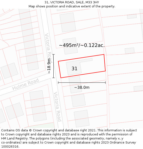 31, VICTORIA ROAD, SALE, M33 3HY: Plot and title map