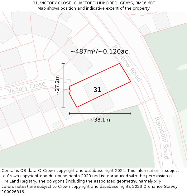 31, VICTORY CLOSE, CHAFFORD HUNDRED, GRAYS, RM16 6RT: Plot and title map