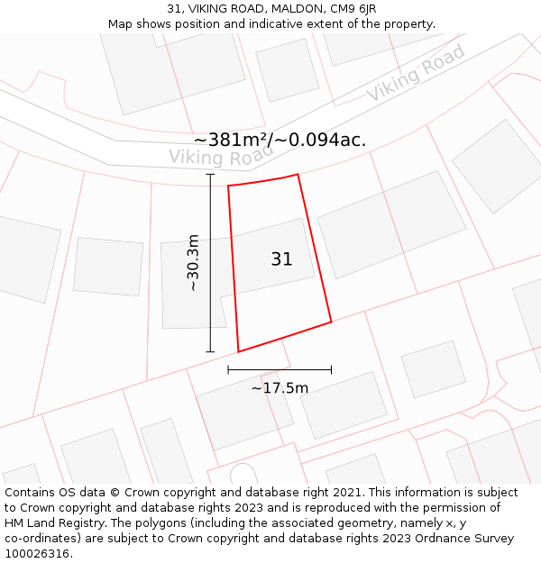 31, VIKING ROAD, MALDON, CM9 6JR: Plot and title map