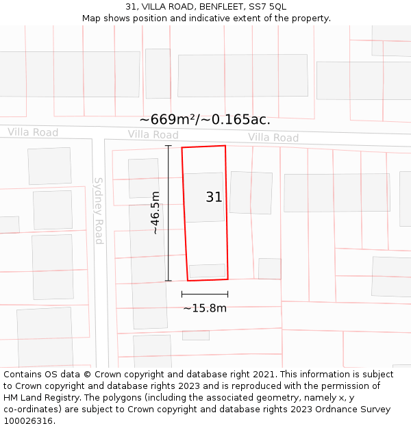 31, VILLA ROAD, BENFLEET, SS7 5QL: Plot and title map