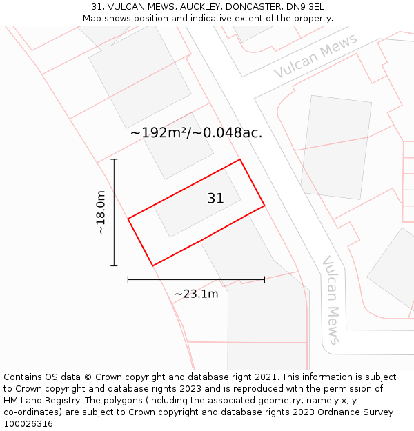 31, VULCAN MEWS, AUCKLEY, DONCASTER, DN9 3EL: Plot and title map