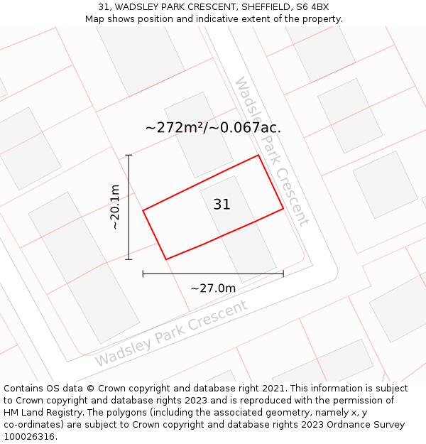 31, WADSLEY PARK CRESCENT, SHEFFIELD, S6 4BX: Plot and title map