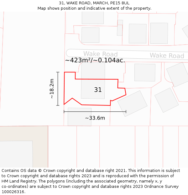 31, WAKE ROAD, MARCH, PE15 8UL: Plot and title map