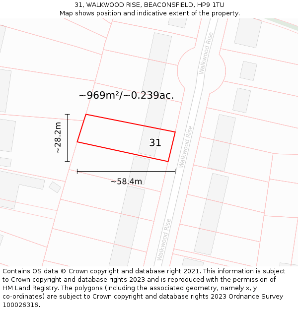 31, WALKWOOD RISE, BEACONSFIELD, HP9 1TU: Plot and title map