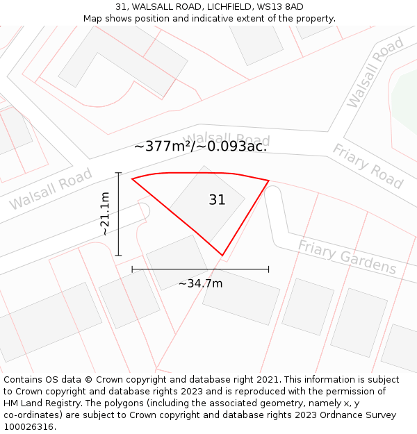 31, WALSALL ROAD, LICHFIELD, WS13 8AD: Plot and title map