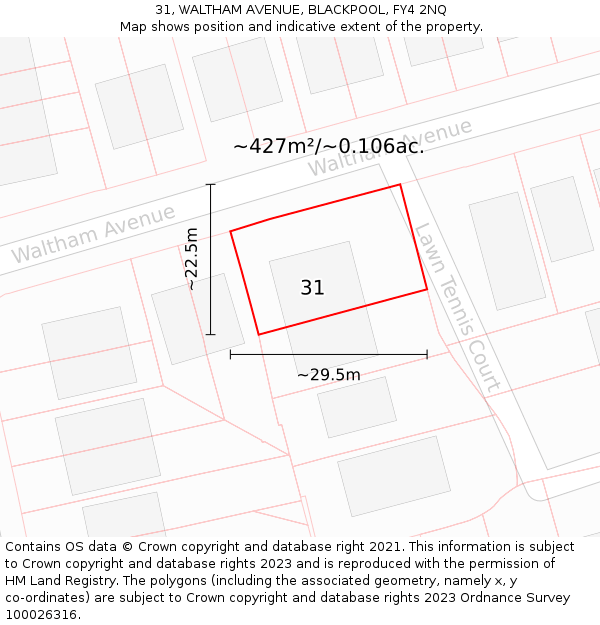 31, WALTHAM AVENUE, BLACKPOOL, FY4 2NQ: Plot and title map