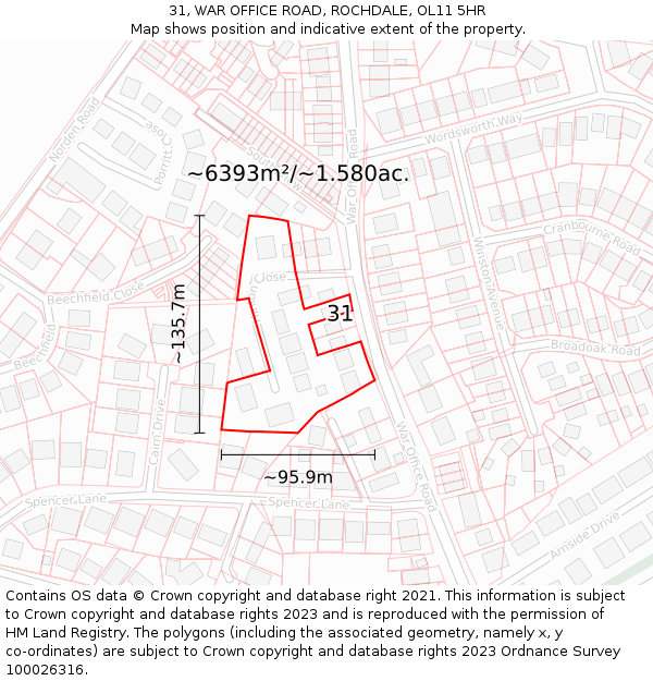 31, WAR OFFICE ROAD, ROCHDALE, OL11 5HR: Plot and title map