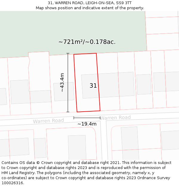 31, WARREN ROAD, LEIGH-ON-SEA, SS9 3TT: Plot and title map