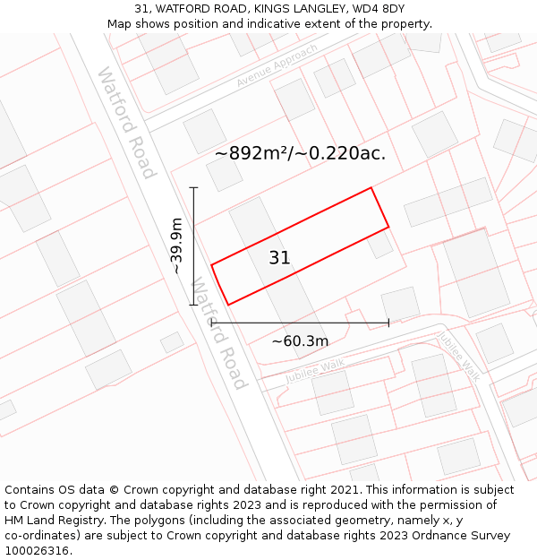 31, WATFORD ROAD, KINGS LANGLEY, WD4 8DY: Plot and title map