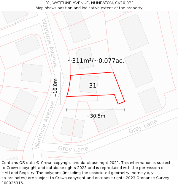 31, WATITUNE AVENUE, NUNEATON, CV10 0BF: Plot and title map