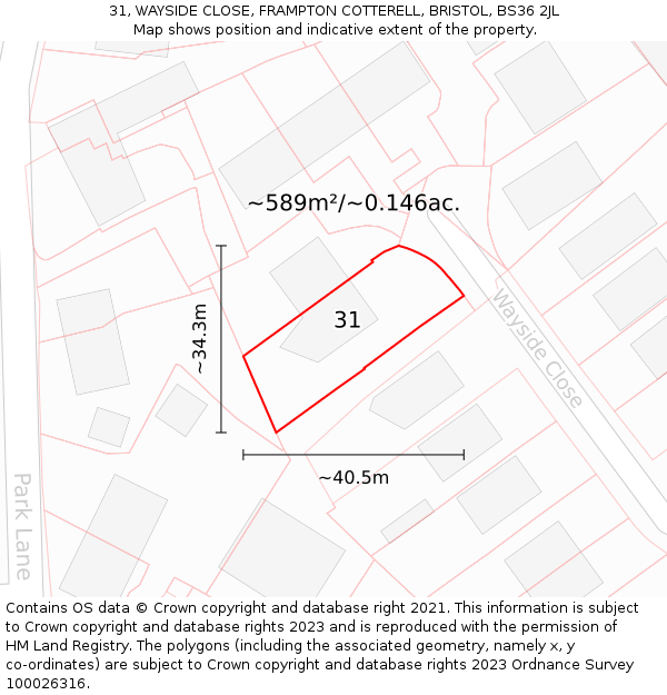 31, WAYSIDE CLOSE, FRAMPTON COTTERELL, BRISTOL, BS36 2JL: Plot and title map