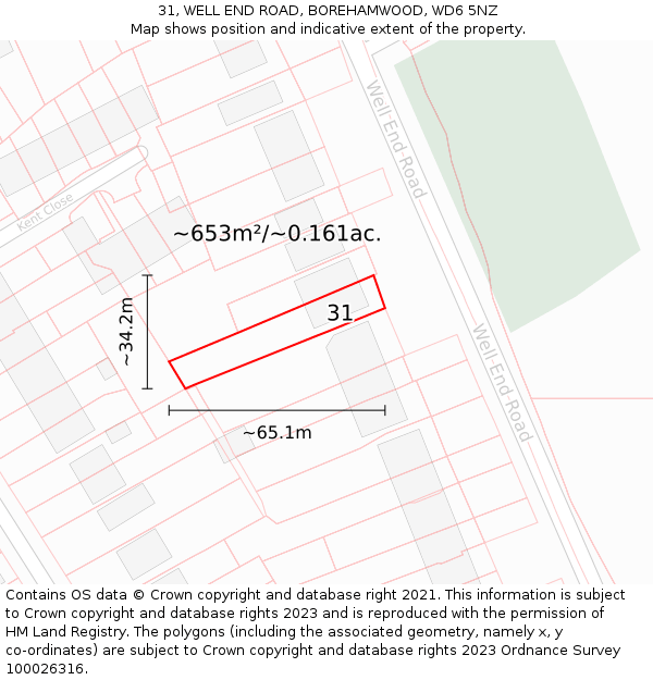 31, WELL END ROAD, BOREHAMWOOD, WD6 5NZ: Plot and title map