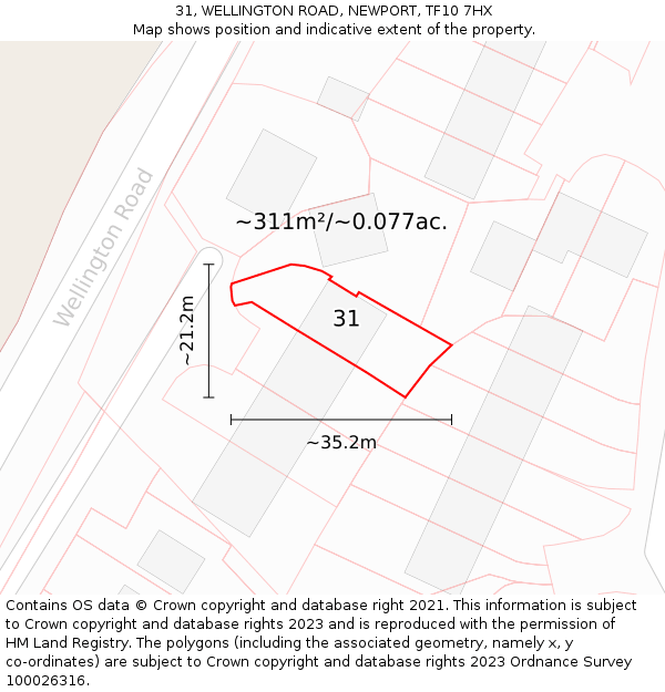 31, WELLINGTON ROAD, NEWPORT, TF10 7HX: Plot and title map