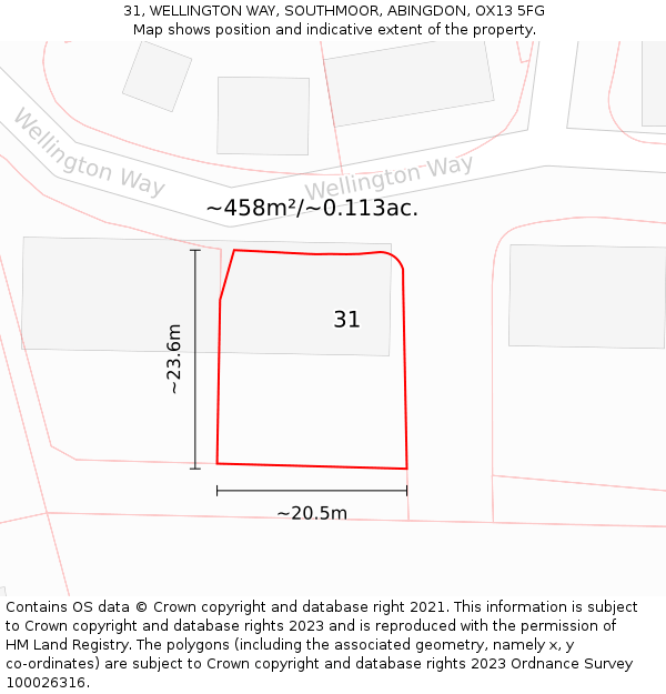 31, WELLINGTON WAY, SOUTHMOOR, ABINGDON, OX13 5FG: Plot and title map