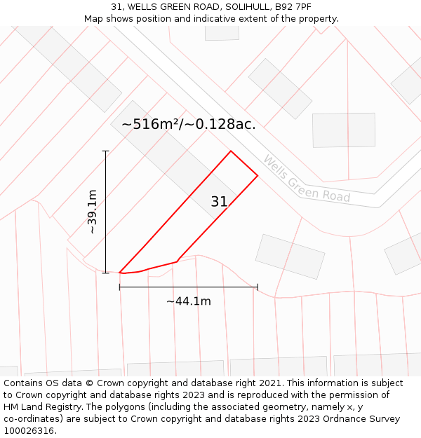 31, WELLS GREEN ROAD, SOLIHULL, B92 7PF: Plot and title map