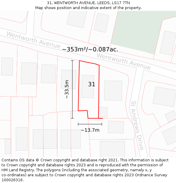 31, WENTWORTH AVENUE, LEEDS, LS17 7TN: Plot and title map
