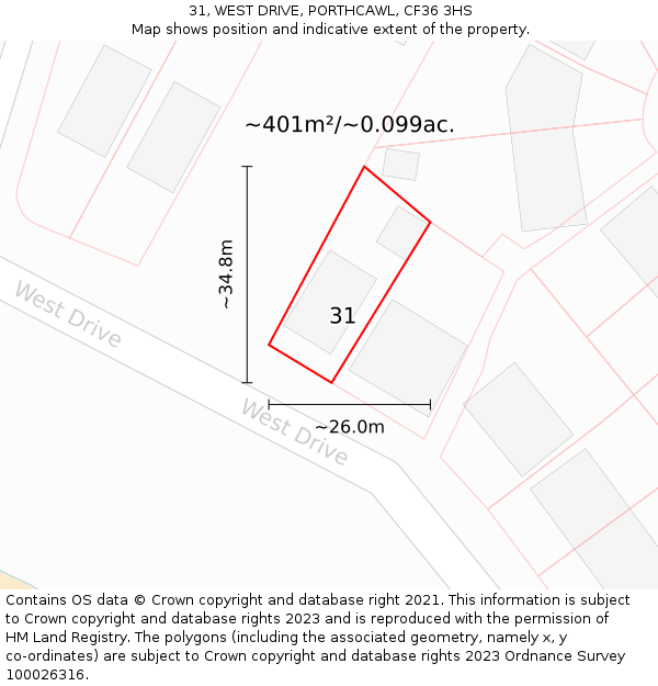 31, WEST DRIVE, PORTHCAWL, CF36 3HS: Plot and title map