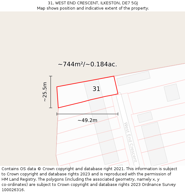 31, WEST END CRESCENT, ILKESTON, DE7 5GJ: Plot and title map