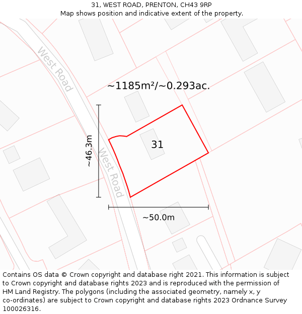 31, WEST ROAD, PRENTON, CH43 9RP: Plot and title map