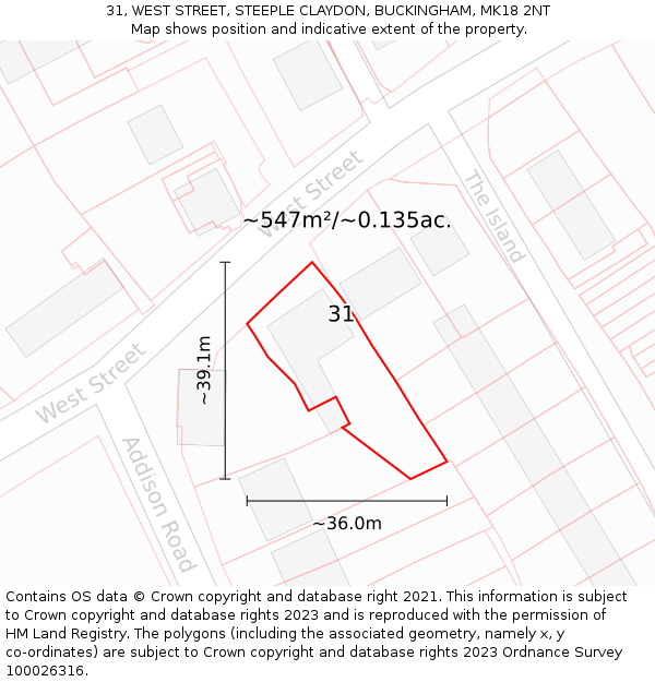 31, WEST STREET, STEEPLE CLAYDON, BUCKINGHAM, MK18 2NT: Plot and title map