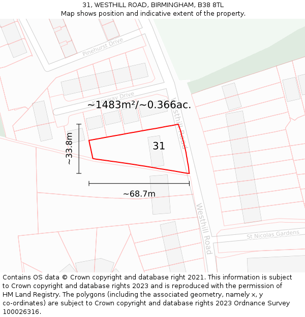 31, WESTHILL ROAD, BIRMINGHAM, B38 8TL: Plot and title map