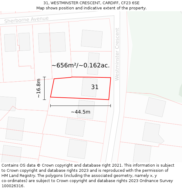 31, WESTMINSTER CRESCENT, CARDIFF, CF23 6SE: Plot and title map