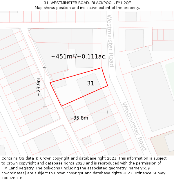 31, WESTMINSTER ROAD, BLACKPOOL, FY1 2QE: Plot and title map