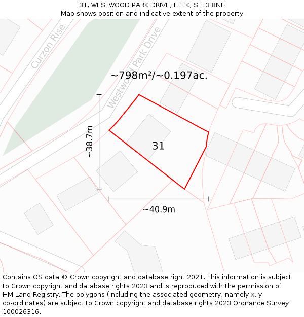 31, WESTWOOD PARK DRIVE, LEEK, ST13 8NH: Plot and title map