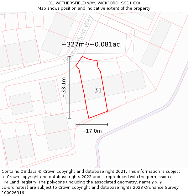 31, WETHERSFIELD WAY, WICKFORD, SS11 8XX: Plot and title map