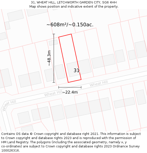 31, WHEAT HILL, LETCHWORTH GARDEN CITY, SG6 4HH: Plot and title map