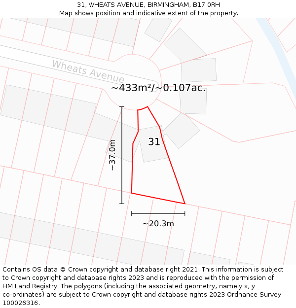 31, WHEATS AVENUE, BIRMINGHAM, B17 0RH: Plot and title map