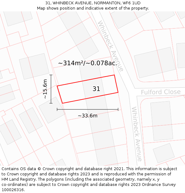 31, WHINBECK AVENUE, NORMANTON, WF6 1UD: Plot and title map