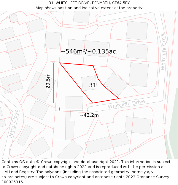 31, WHITCLIFFE DRIVE, PENARTH, CF64 5RY: Plot and title map