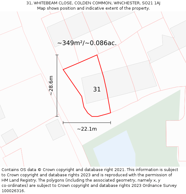 31, WHITEBEAM CLOSE, COLDEN COMMON, WINCHESTER, SO21 1AJ: Plot and title map