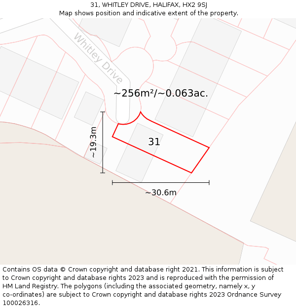 31, WHITLEY DRIVE, HALIFAX, HX2 9SJ: Plot and title map