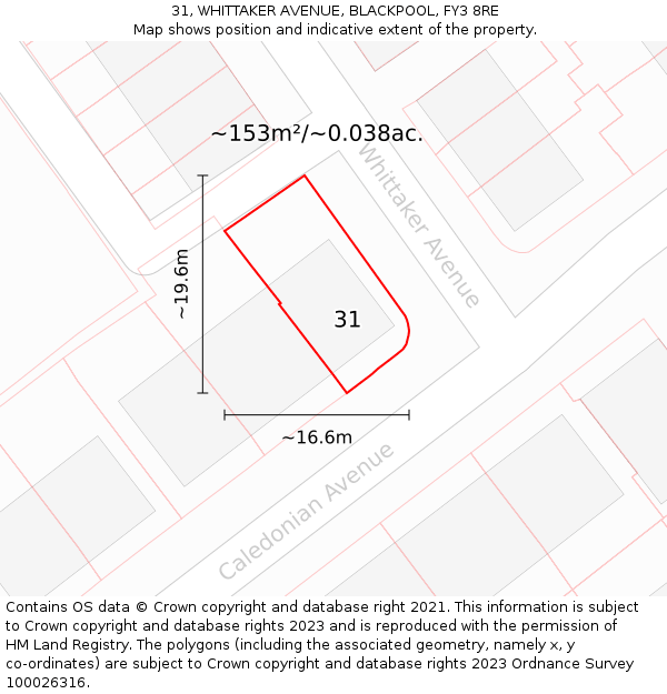 31, WHITTAKER AVENUE, BLACKPOOL, FY3 8RE: Plot and title map