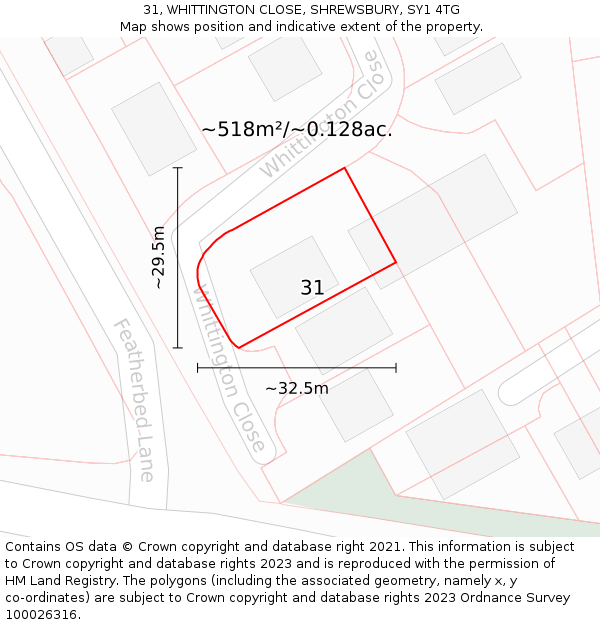 31, WHITTINGTON CLOSE, SHREWSBURY, SY1 4TG: Plot and title map