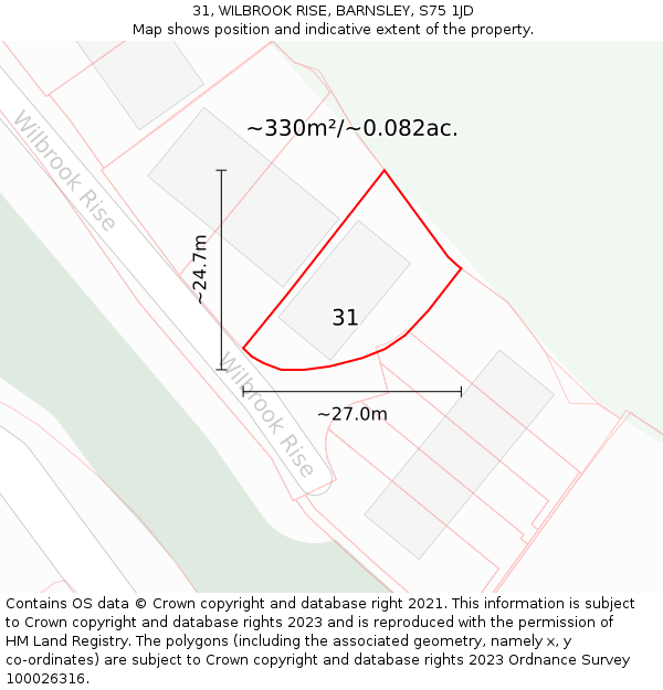 31, WILBROOK RISE, BARNSLEY, S75 1JD: Plot and title map