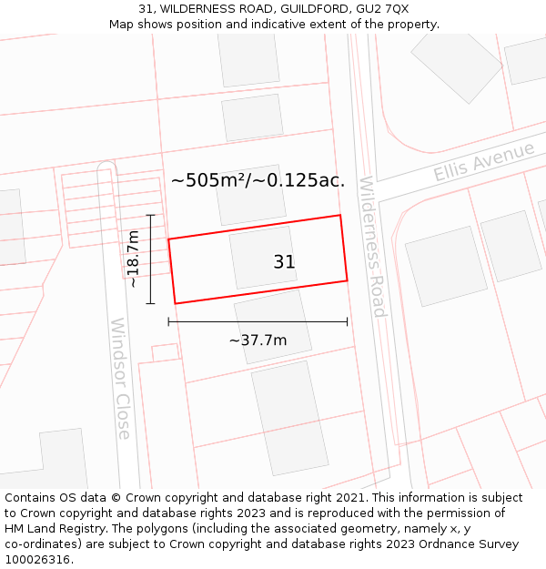 31, WILDERNESS ROAD, GUILDFORD, GU2 7QX: Plot and title map