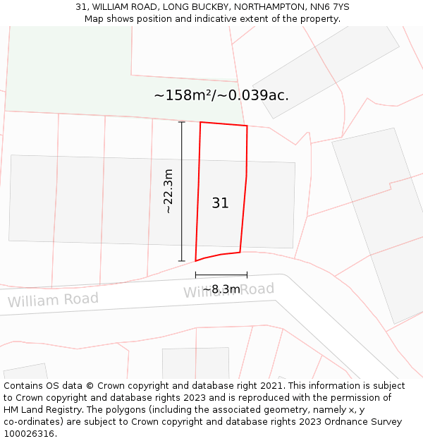 31, WILLIAM ROAD, LONG BUCKBY, NORTHAMPTON, NN6 7YS: Plot and title map