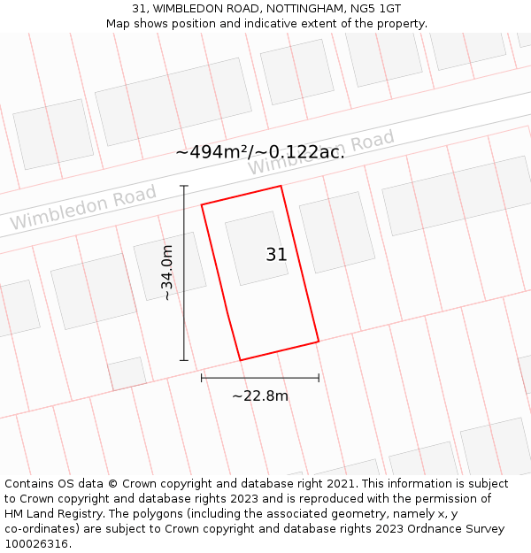 31, WIMBLEDON ROAD, NOTTINGHAM, NG5 1GT: Plot and title map