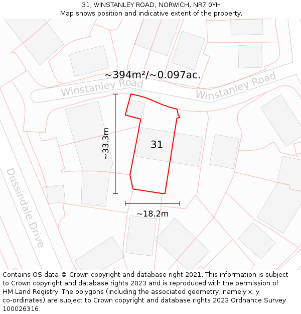 31, WINSTANLEY ROAD, NORWICH, NR7 0YH: Plot and title map