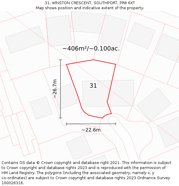 31, WINSTON CRESCENT, SOUTHPORT, PR8 6XT: Plot and title map