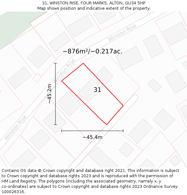 31, WINSTON RISE, FOUR MARKS, ALTON, GU34 5HP: Plot and title map