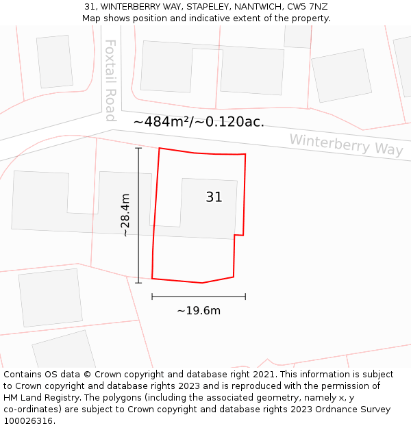 31, WINTERBERRY WAY, STAPELEY, NANTWICH, CW5 7NZ: Plot and title map