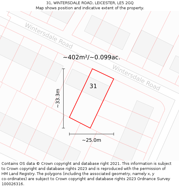 31, WINTERSDALE ROAD, LEICESTER, LE5 2GQ: Plot and title map